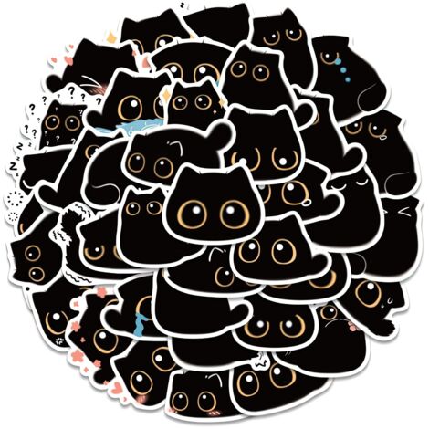Lot de 40 autocollants chat noir de mer imperméables en vinyle coloré pour bureau, ordinateur portable, bouteille d'eau (Black Cat)
