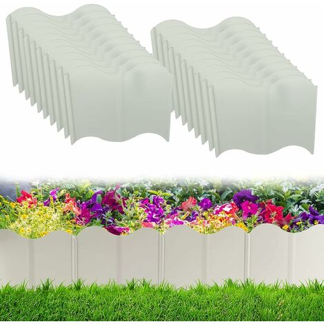 Lot de 40 bordures de jardin à emboîter - 15 x 14 cm - En plastique - Sans creuser - Pour jardin ou terrasse - Blanc,