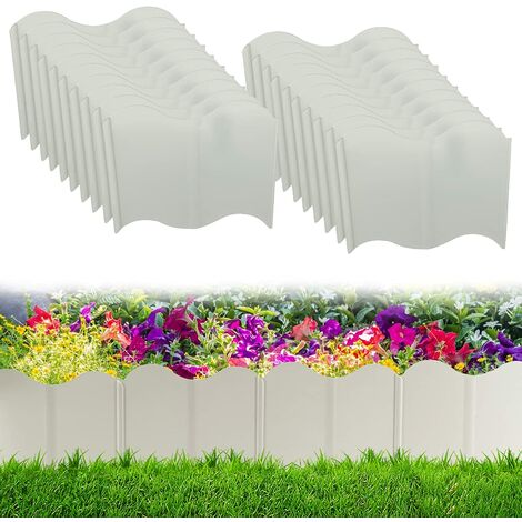 Lot de 40 bordures de jardin à emboîter - 15 x 14 cm - En plastique - Sans creuser - Pour jardin ou terrasse - Blanc,Adélala