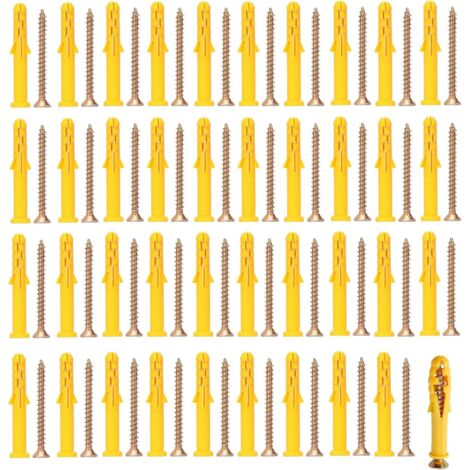 Lot de 40 Chevilles, Vis M8 x 60 mm, Polypropylène et Acier, Fixation Murale Lourd