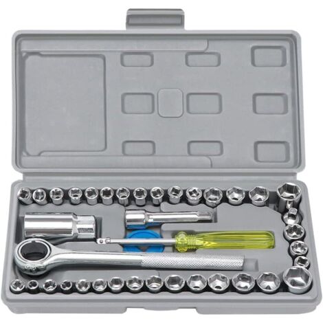 Lot de 40 clés à cliquet 1/4" et 3/8" avec clé barre d'extension, ensemble d'outils mécanicien pour bricolage, réparation voiture -