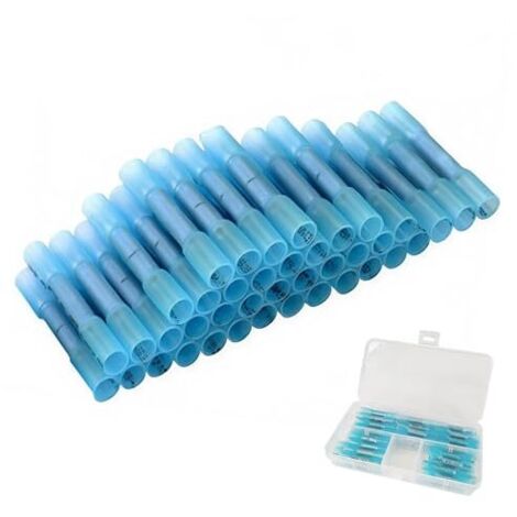 Lot de 40 Connecteurs Thermorétractables Bleus Sans Soudure pour Fils 16-14 AWG - Bornes à Sertir Étanches Réparation et Assemblage, Conception Double Paroi en Cuivre Contacts Précis Prot