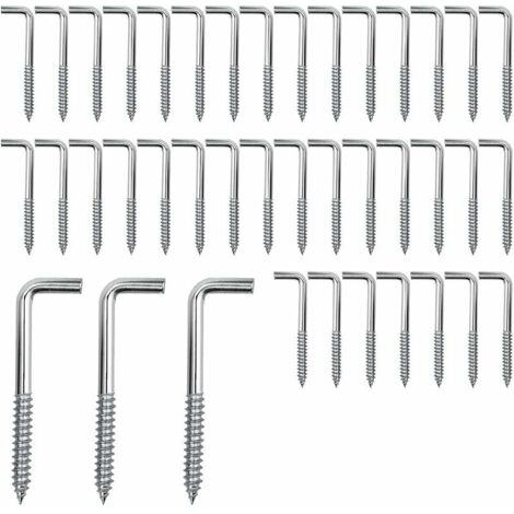 Lot de 40 Crochets à Vis Vis D'angle Crochets L Crochet a Visser Acier au Carbone Vis pour Suspendre Plantes Ustensiles de Cuisine Carillons Éoliens, 40  15mm（M3.7）-LIAIKI