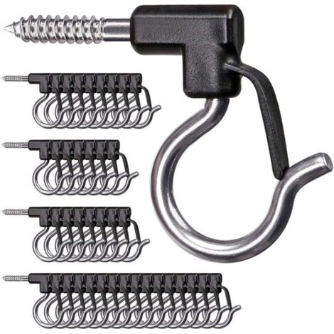 Lot de 40 crochets de suspension en acier inoxydable avec vis pour garage, fête du Nouvel An, extérieur Fil facile à démouler et lumières LED féériques, capacité de 18 kg