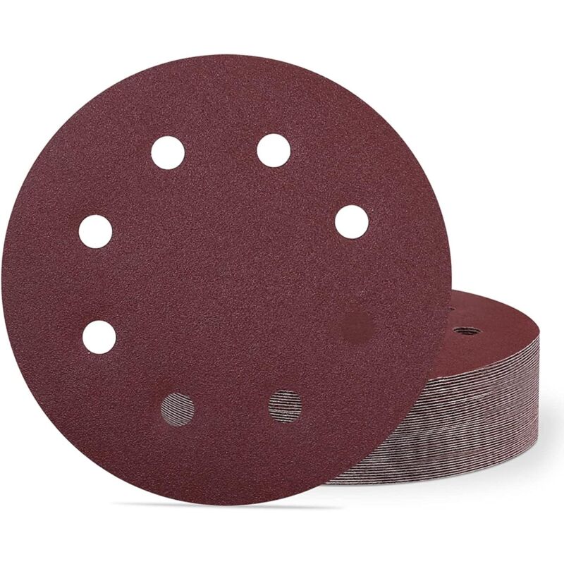 Lot de 40 disques abrasifs de 180 mm, grain 60, disques de ponceuse auto-agrippants, feuilles de papier abrasif à 8 trous de 17,8 cm pour ponceuse à