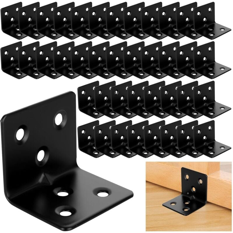 Lot de 40 Équerre d'assemblage Renforcée Noir Inox, 38x30x30mm Plaque Equerre Inox, Equerre Metal - Noir