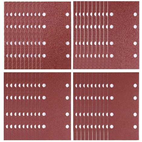 Lot de 40 feuilles abrasives 93 x 185 mm avec 8 trous pour ponceuse excentrique Grain 40/60/80/120