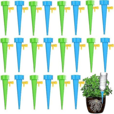 Lot de 40 flacons d'irrigation goutte à goutte automatiques avec valves pour plantes, jardin, intérieur et extérieur, pots de fleurs.
