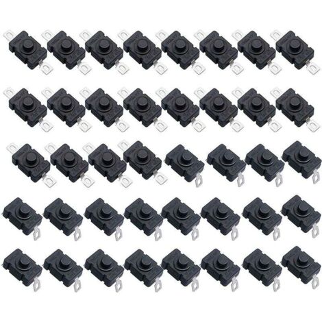 Lot de 40 Interrupteur à Bouton Poussoir Autobloquant, KAN-28 Mini Interrupteur Lampe de Poche (20 Pièces Broche Plate avec Trou + 20 Pièces Broche Pliée avec Trou)