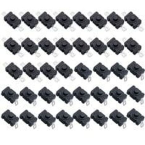 Lot de 40 Interrupteur à Bouton Poussoir Autobloquant, KAN-28 Mini Interrupteur Lampe de Poche (20 Pièces Broche Plate avec Trou + 20 Pièces Broche Pliée avec Trou)