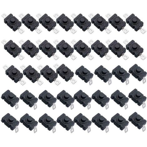 Lot de 40 Interrupteur à Bouton Poussoir Autobloquant, KAN-28 Mini Interrupteur Lampe de Poche (20 Pièces Broche Plate avec Trou + 20 Pièces Broche Pliée avec Trou)