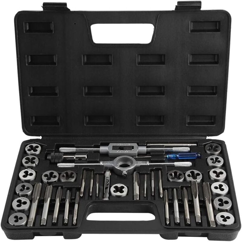 Gotrays - Lot de 40 matrices de taraudage M3-M12 - Porte-tarauds avec jauge de pas de vis - Outils à main résistants