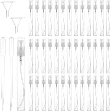 Lot de 40 mini vaporisateurs de parfum vides de 10 ml, en verre transparent, avec pipette et entonnoir pour parfum