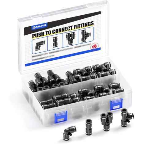 Lot de 40 raccords pneumatiques 1/4 pouce, répartition coudes tés droits, pour tuyau air comprimé