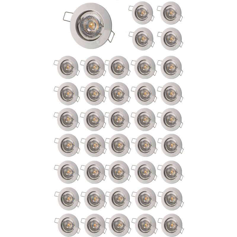 Lot De 40 Spot Encastrable Fixe Led 230V Blanc Avec Ampoule Gu10 38°