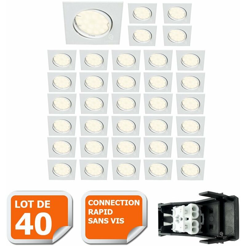 Lot De 40 Spot Encastrable Orientable Carre Led Smd Gu10 230V Blanc Rendu Environ 50W Halogene