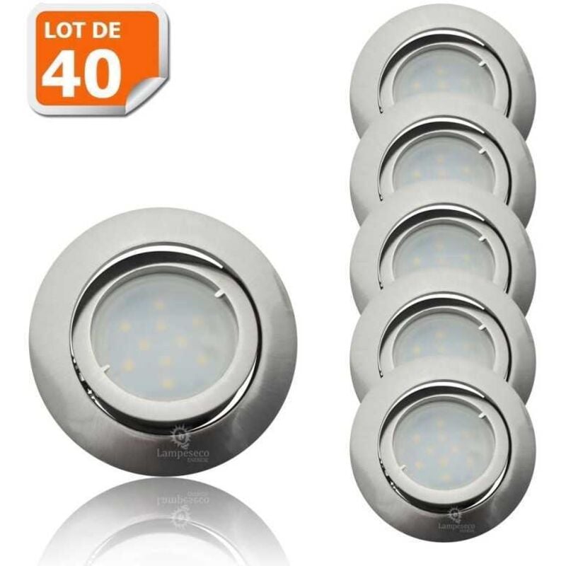 Lot de 40 Spot Led Encastrable Complete Satin Orientable lumière Blanc Chaud eq. 50W ref.209