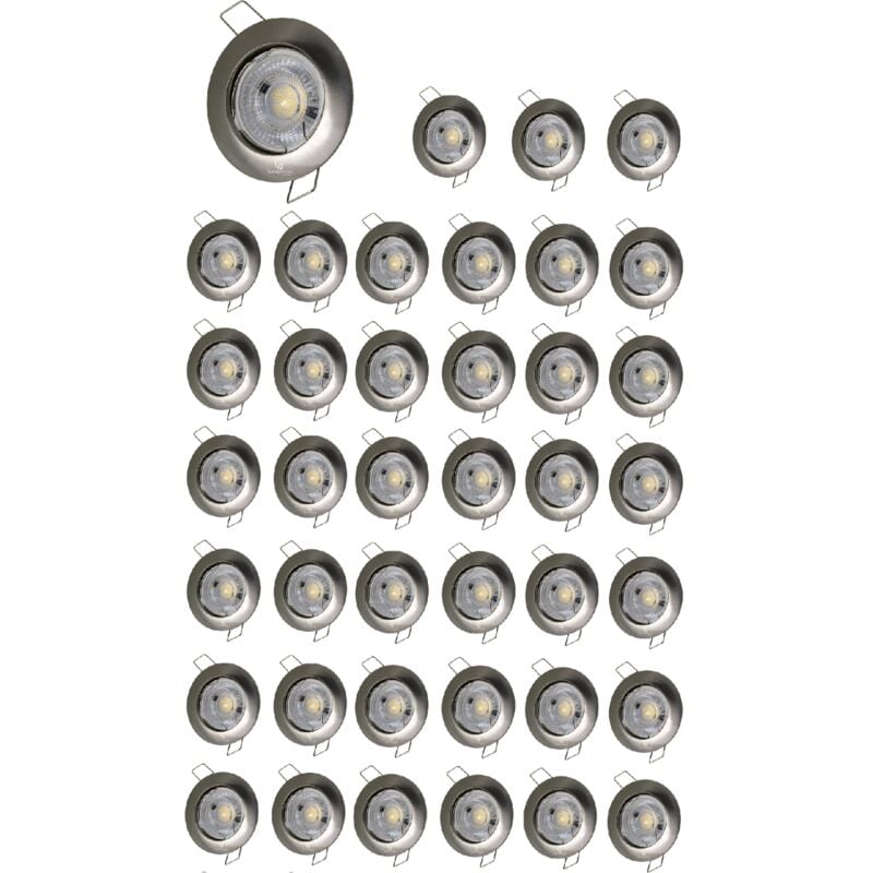 Lot de 40 Spot encastrable led fixe complet alu brossé blanc chaud 38°