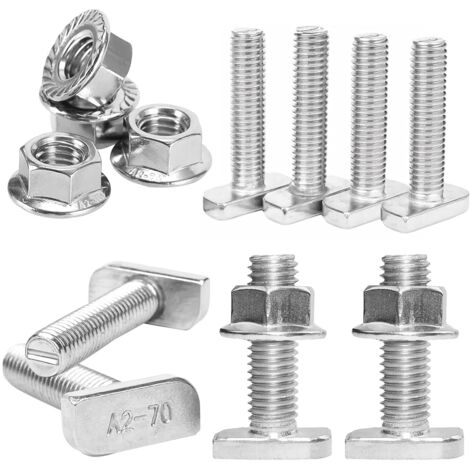 Lot de 40 vis à tête marteau M10 x 25 en acier inoxydable A2-70 avec écrous dentés de verrouillage pour serre, profilé en aluminium photovoltaïque, support de panneau solaire, etc