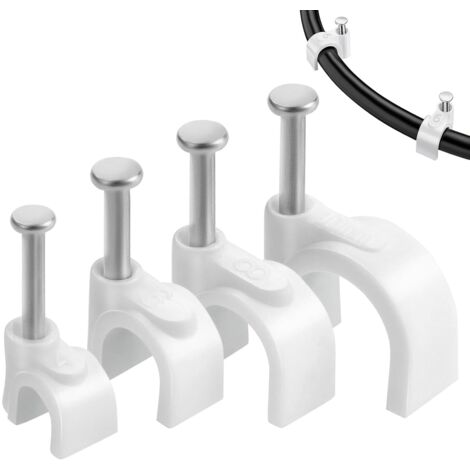 Lot de 400 attaches de câble en 4 tailles, blanches, pour fixation murale. Attaches robustes pour câbles électriques, disponibles en 4 mm, 6 mm, 8 mm et 10 mm.-AquaForge