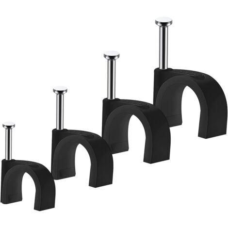 Lot de 400 clips câbles - Attache Câble, Range Câble, Fixation Câble électrique, Clips Câble - Durables - Noir - Rondes - 100 de 4 mm - 100 de 6 mm - 100 de 8 mm - 100 de 10 mm - Gestion des câbles