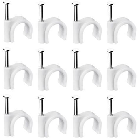 Lot de 400 clips muraux en acier pour câbles - Différentes spécifications - Solides - Durables - Blancs - Rondes - 400 de 6 mm - Gestion des câbles