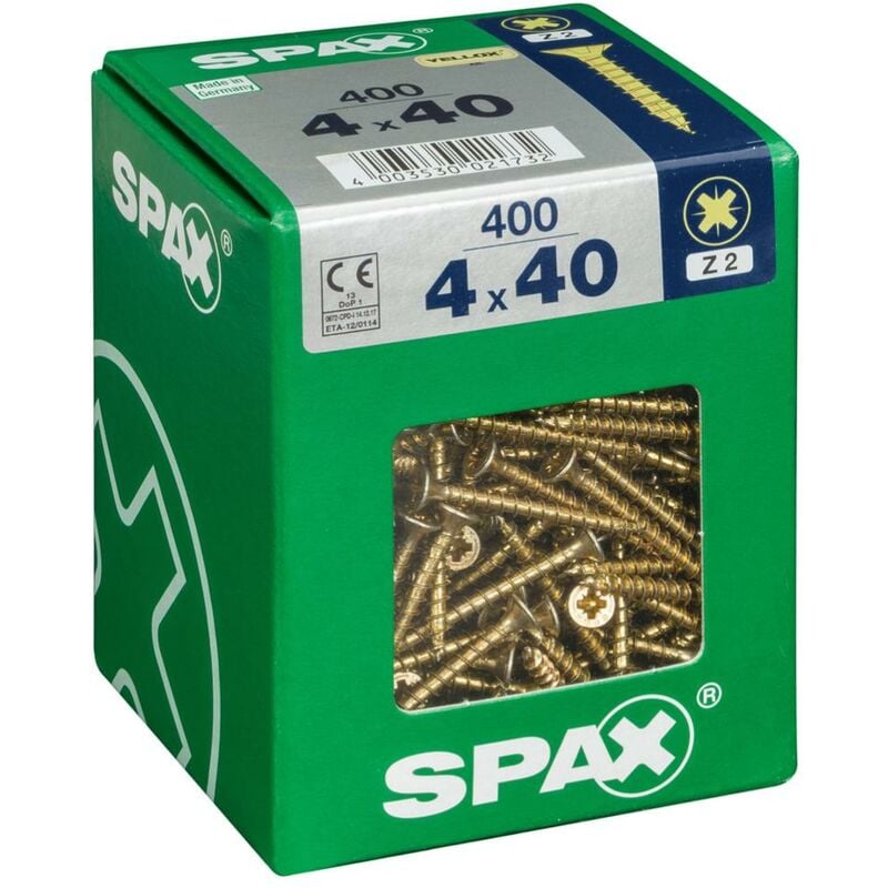 Lot de 400 vis acier tête fraisée pozidriv Diam.4 mm x L.40 mm - Spax