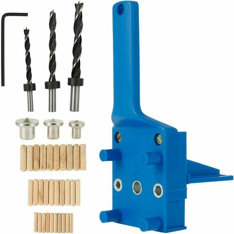 Lot de 41 pièces Gabarit de percage tourillon, Guide de perçage chevilles bois avec butée parallèle, Kit de gabarit de goujonnage avec centreur tourillon 6 mm/8 mm /10mm
