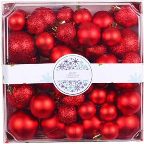 Lot de 44 boules de Noël incassables de 3/4/5 cm, colorées et accrocheuses, à suspendre pour décoration de fête, rouge