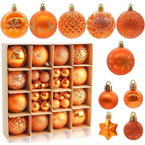 Lot de 44 boules de Noël pour sapin de Noël, Thanksgiving, Halloween, boules en cuivre