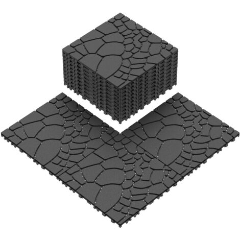Lot de 44 dalles de terrasse à motif pierre, dalles modulaires emboîtables à monter soi-même, faciles à installer, pour porches et jardins,gris foncé