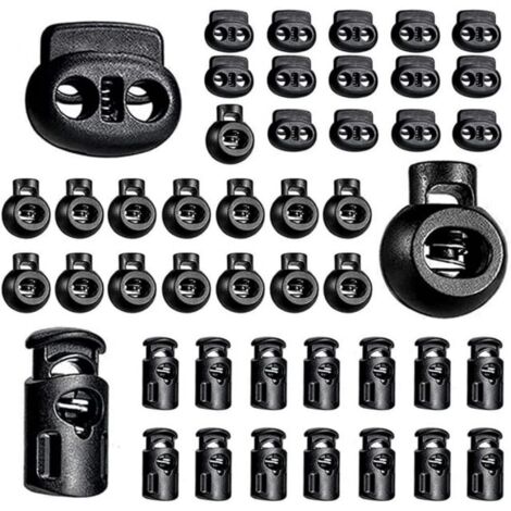 Lot de 45 embouts de cordon en plastique à ressort, pour cordons de serrage, sacs, masques et vêtements, noir.