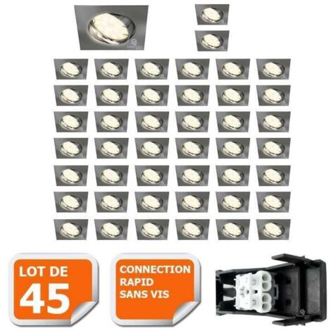 Lot de 45 spot encastrable orientable LED carré alu brossé GU10 230V eq. 50W blanc chaud