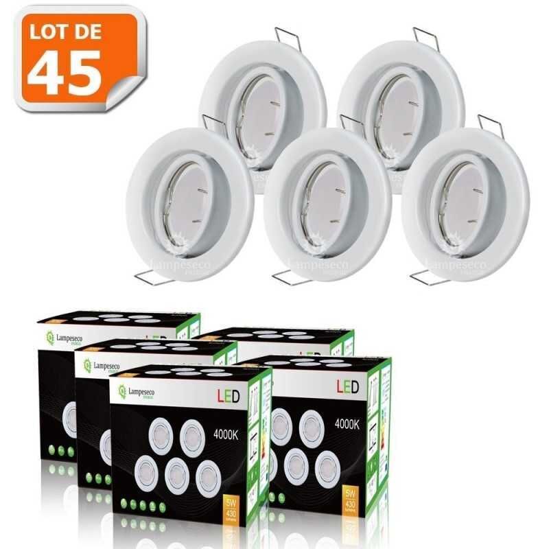 Lot de 45 Spot led encastrable complete orientable blanc avec ampoule gu10 230v eq. 50w, lumiere blanc neutre
