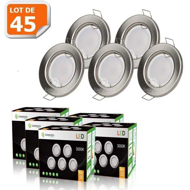 Lot de 45 spot led encastrable complète ronde fixe alu brossé eq. 50w blanc chaud