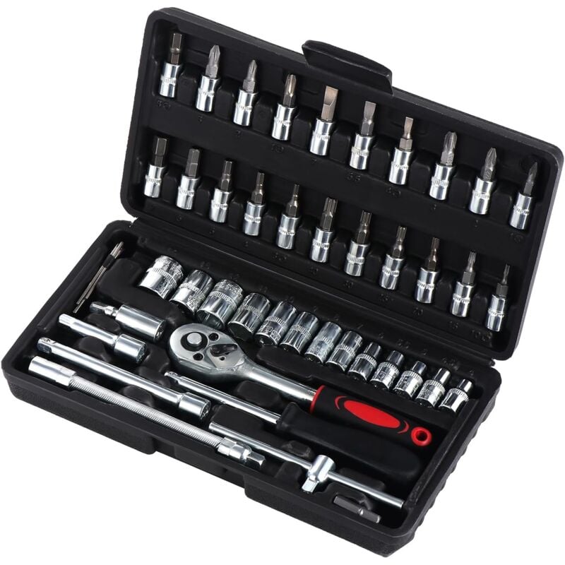 Lot de 46 douilles de 6,35 mm - Embouts de tournevis métriques flexibles - Tiges d'extension flexibles - Embouts de tournevis pour réparation de