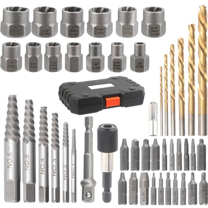 Lot de 48 extracteurs de vis , kit d'extraction de boulons robuste, ensemble d'extraction facile pour écrous cassés, boulons dénudés avec étui