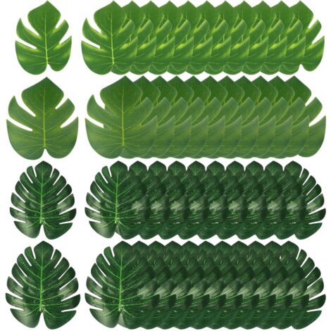 Lot de 48 feuilles de palmier artificielles Monstera - Feuilles tropicales - Décoration de fête - Vert - Décoration de plage, jungle - Anniversaire (deux tailles)