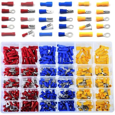 Lot de 480 pièces de cosses électriques à sertir – 30 types avec isolants PVC – Connecteurs mâles et femelles pour câblage automobile