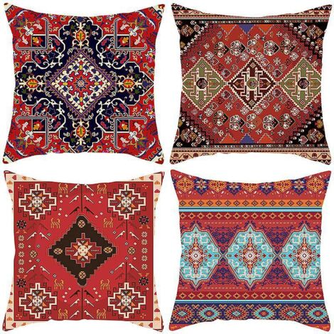 lot De 4a Housse De Coussin Dcoratifs 45x45 Dcoratif Taie Tribal Rouge Housse Coussin Color Imprim Motif De Tapis Jeter D'oreiller Bohme Canap Ma