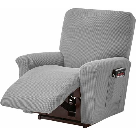 Lot de 4 housses de canapé, extensibles, pour fauteuil inclinable de relaxation et de massage, en élasthanne, dotées de Jacquard, gris clair