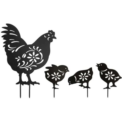 Lot de 4PIÈCES Statue de poule et poulets en acrylique Déco,Silhouette Animale Décoration jardin