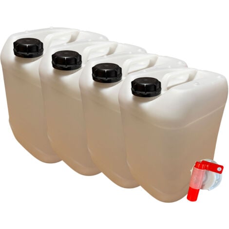Lot de 4x Bidon Jerrican Plastique 20 Litres + 1 Robinet Verseur