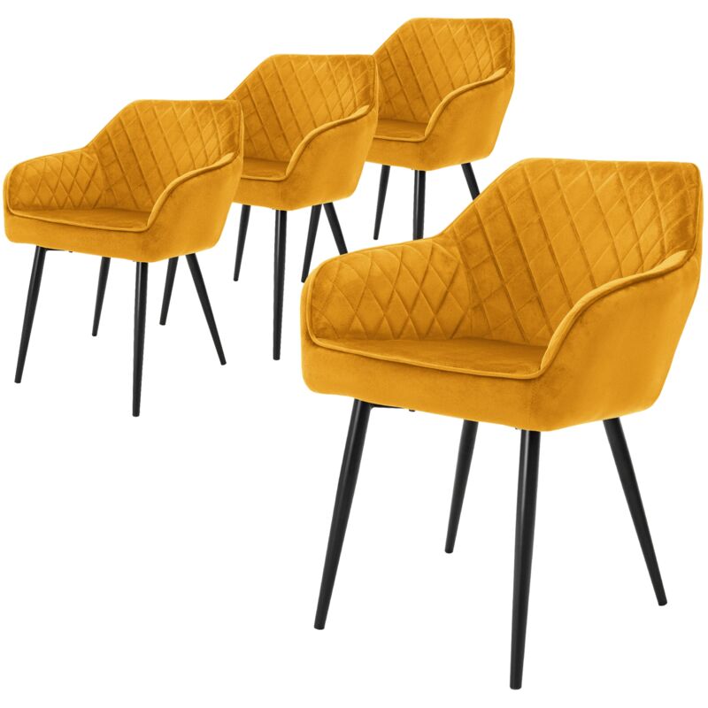 Ml-design - Lot 4x Chaises de Salle à Manger - Moutarde - Style Moderne - Dossier/Accoudoirs Rembourrée Aspect Velours - Pieds en Métal Noir - Chaise