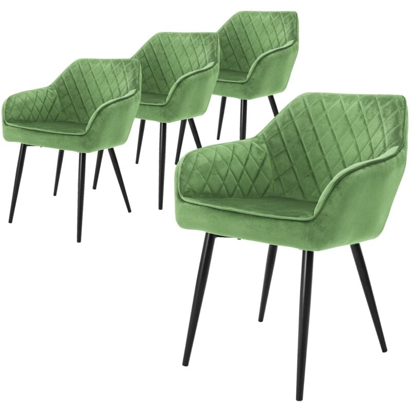 Ml-design - Lot 4x Chaises de Salle à Manger - Vert Sauge - Style Moderne - Dossier/Accoudoirs Rembourrée Aspect Velours - Pieds en Métal Noir