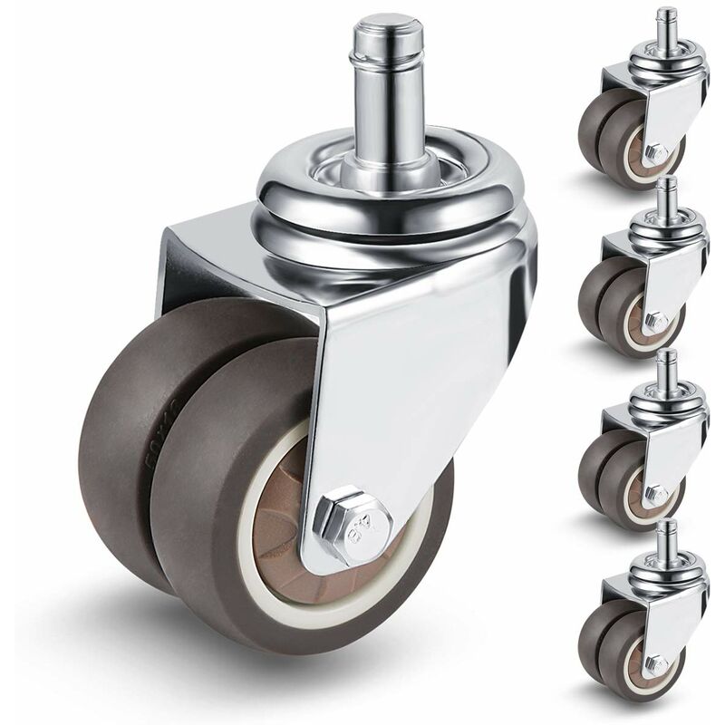 Linghhang - Lot de 5 50 mm Deux Roulette Chaise Bureau 11mmx22mm, Roulette pour Chaise de Bureau, Silencieuse & Glissez Doucement, Roulettes de