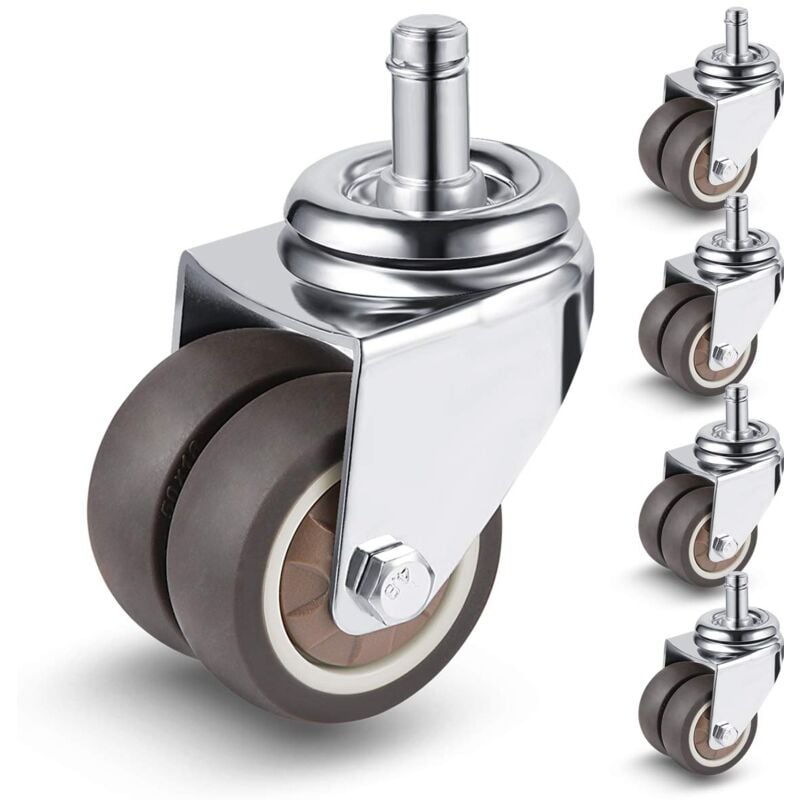 Linghhang - Lot de 5 50 mm Deux Roulette Chaise Bureau 11mmx22mm, Roulette pour Chaise de Bureau, Silencieuse & Glissez Doucement, Roulettes de