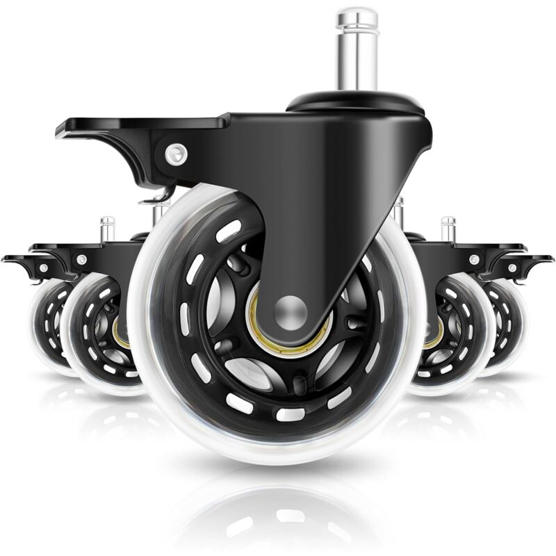 Linghhang - Lot de 5 75 mm Roulette Unique Chaise Bureau avec Frein 11mm x 22mm, Roulettes de Pivotante, Silencieuse & Glissez Doucement, Roulette