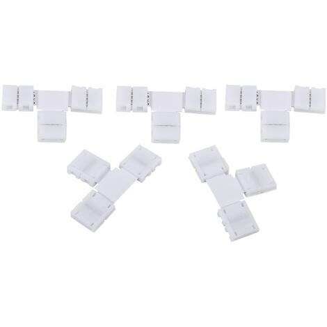 Lot de 5 adaptateurs de connecteurs sans soudure 4 broches pour bande lumineuse LED RGB 5050 10 mm (forme en T)