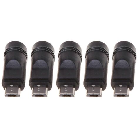 Lot de 5 adaptateurs jack femelle 5,5 x 2,1 mm vers micro USB mâle pour alimentation CC